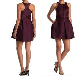 Halston Heritage Burgundy Racerback Mini Dress